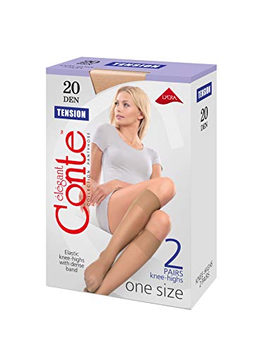 Conte Sheer Knee High Soft Nylon Stockings with Reinforced Toe Tension 20 Den2
