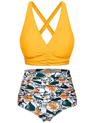 Voqeen Womens Bikini Sets High Waisted 2 Piece Swimsuit Padded Push Up Bikini Top & Bottoms Tummy Control Ruched Bathing Suits Vintage Halter Swimming Costume Beachwear Ladies Swimwear Yellow Voqeen Womens Bikini Sets High Waisted 2 Piece Swimsuit Padded Push Up Bikini Top & Bottoms Tummy Control Ruched Bathing Suits Vintage Halter Swimming Costume Beachwear Ladies Swimwear Yellow