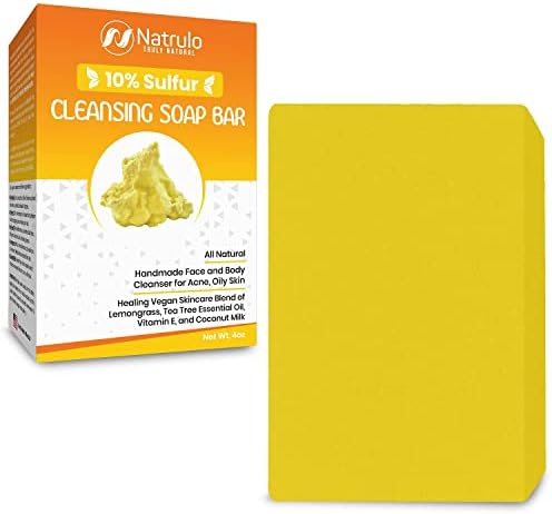 10% Sulfur Soap Cleansing Bar for Face & Body – All Natural Facial Cleanser for Acne, Oily Skin – Healing Skincare Blend of Lemongrass, Tea Tree Essential Oil, Vitamin E, Coconut Milk – Made in USA