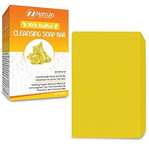 10% Sulfur Soap Cleansing Bar for Face & Body – All Natural Facial Cleanser for Acne, Oily Skin – Healing Skincare Blend of Lemongrass, Tea Tree Essential Oil, Vitamin E, Coconut Milk – Made in USA