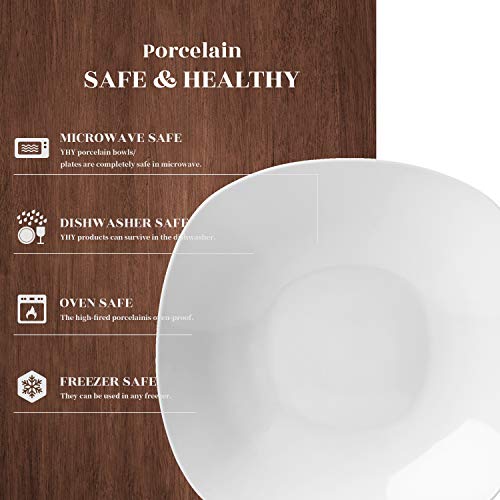 Y YHY Pasta Salad Bowls, White Porcelain Square Bowl Set, 9 Inches, Wide and Shallow, Set of 6