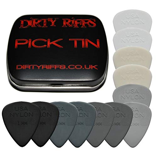 Dunlop Nylon Gitarrenplektren (je 2 pro Größe, in Plektrumdose), 12 Stück