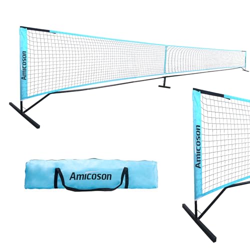 Amicoson Portable Pickleball Net System, 22 FT Pickleball Net Set with Carry Bag, USAPA Regulation Size with Steady Metal Frame and Strong PE Net, Play in Outdoor Backyards, Driveways, and Garages