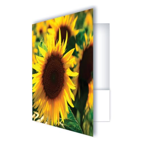 Pocket Folders, Full Color Printed with Pockets, Thick Presentation Folder – for School, Business & Events - 5 Pack (Yellow Sunflower)