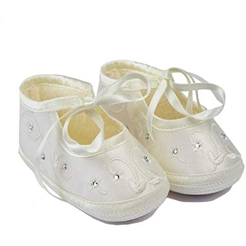 Amelia Ribbon Tie Christening Shoes with Diamante Cover