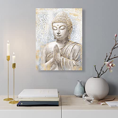 Gold Buddha Wall Art Decor: Small Laughing Buddha Painting With Mandala Flower And Gold Leaf Buddha Pictures For Living Room Bedroom Yoga Room Buddhist Meditation Room Home Decorations 24"X32" #TOP5