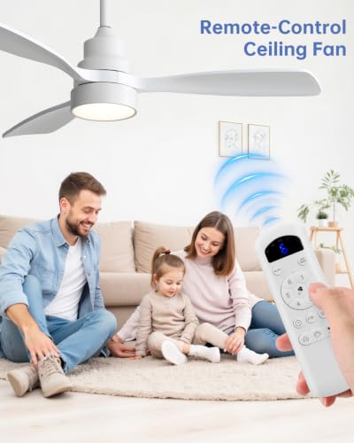 Image of Sofucor 48 Inch Wood Ceiling Fans with Lights, Flush /Downrod Mount, White | Remote Control, Quiet Reversible DC Motor, 3CCT Dimmable, 6 Speeds, Timer, Indoor /Outdoor /Bedroom /Living Room /Patio /Kitchen