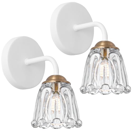 Image of Vintage Hardwired Wall Sconce Set of Two, Small White and Gold Sconces Wall Lighting with Clear Glass, G9 Bulbs Wall Light Fixture Decor Set of 2, Wall Mount Lamp for Bedroom Bedside Mirror Hallway