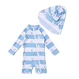 BONVERANO Baby Jungen Recycelter Badeanzug mit einem durchgehendem Reißverschluss UV-Schutz 50+(Blau-Segelboot,9-12Monate)