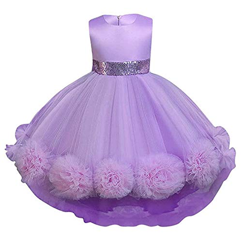 Flower Girls Bowknot Dress Sequins Princess High Low Ruffle Tulle Wedding Prom Pageant Birthday Party Dance Ball Gown