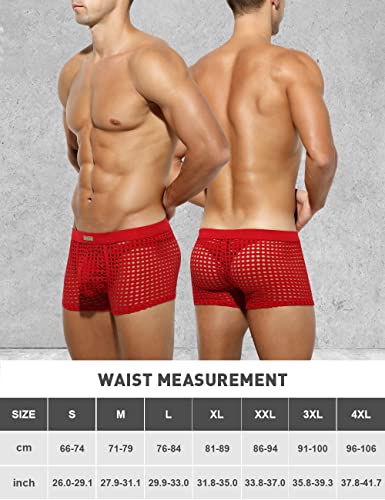 Arjen Kroos Men's Sexy Underwear Breathable Mesh Boxer Briefs Trunks,Red,Medium #TOP6