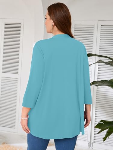 Image of AusLook Women's Plus Size Lightweight Open Front Cardigan 3 /4 Sleeve Cover Ups Shrugs Shawls and Wraps Kimono Jacket Coat