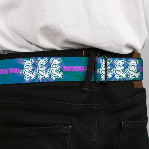 Grateful Dead Belt, Seatbelt Buckle Belt, Grateful Dead Dancing Bear Trio Rays Swirl Blue Purple Pink, Adjustable4