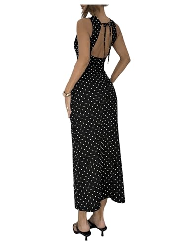 Verdusa Women's Polka Dots Tie Back Bodycon Dresses Backless Long Wedding Guest Dress