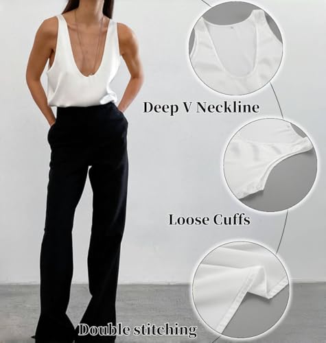 V Neck Tank Top for Women Camisole Basic Layering Shirts Summer Loose Fit Sleeveless Tops Silk Satin Tank Shirt2