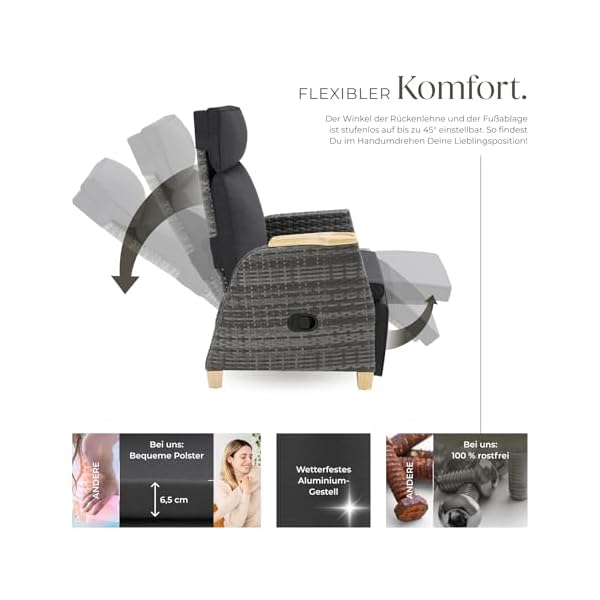 tectake Rattan Relaxsessel 2er-Set mit Liegefunktion