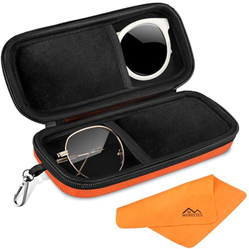 MERDTTES Double Glasses Case Hard Shell Orange Dual Sunglasses Organizer with Zipper and Cleaning Cloth Shockproof Travel Eyewear Storage Case for Car