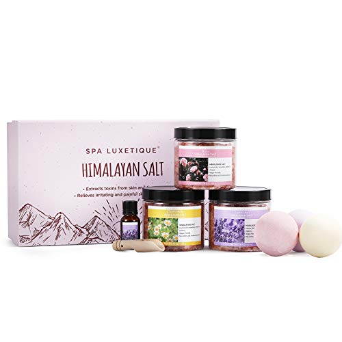 Epsom Salt For Soaking - 8Pcs Pink Himalayan Bath Salts Gift Set With Essential Oil, Bath Bombs, Wooden Scoop, Revitalize And Soothes Skin, Bath Sets For Women Gift Spa Gifts Set For Valentine's Day #TOP7