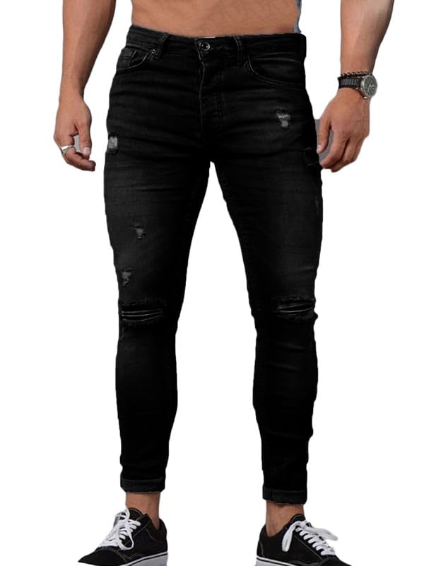 Andongnywell Men's Plus Size Ripped Skinny Jeans Trousers Fashion Casual Loose Destroyed Denim Pants