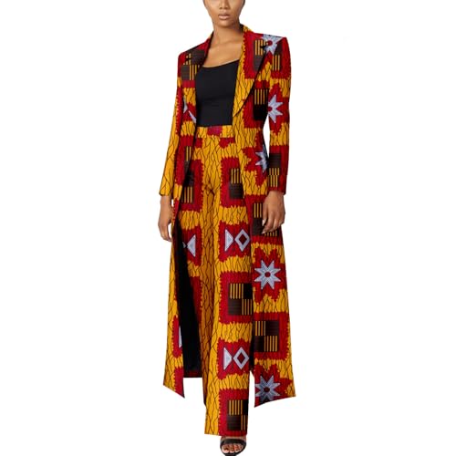 African Women Set 2 Piece Suit Traditional Long Sleeve Jacket Coat and Pants Ankara Print Office Business Causal Wear4