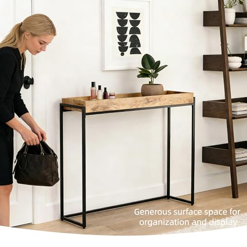 Mesa de entrada estrecha de madera maciza para pasillo y salon vintage 3
