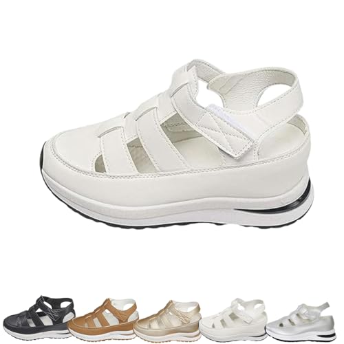 2025 New Women's Hollow Out Breathable Platform Wedge Sandals Sneakers Leather Closed Toe Comfortable Casual Stylish Roman Sandals