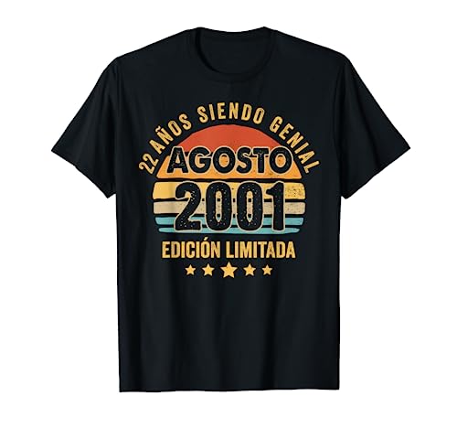 22 Años Cumpleaños Regalo Hombre Agosto 2001 Agosto 22 Años Camiseta