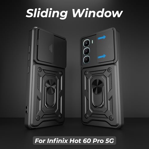 Image of A rtistque Armor Bumper Back Case Cover Infinix Hot 60 Pro | Stylish Ring Holder & Inbuilt Stand | Sliding Camera Cover | Infinix Hot 60 5g Back Cover - Black