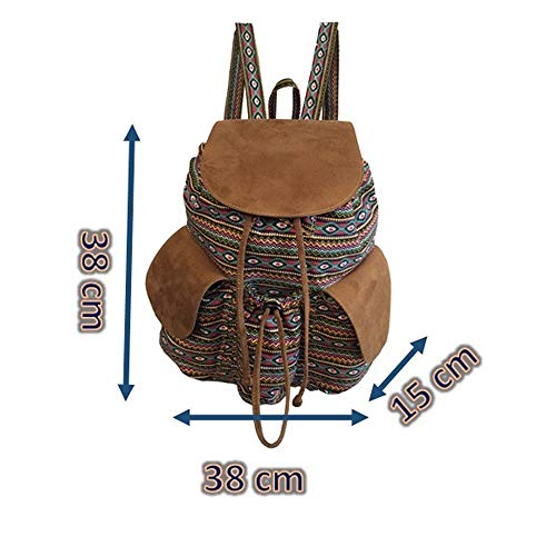 Mochila Feminina grande em tecido Étnica com bolsos laterais