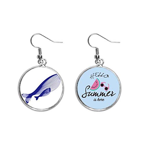 Pendientes de la ballena azul gigante para el lóbulo con diseño de sandía de verano
