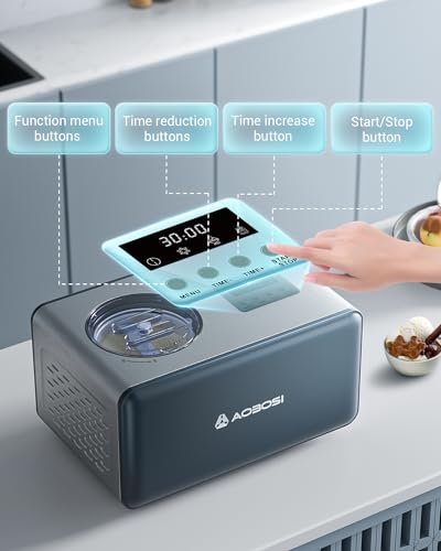 Aobosi Eismaschine, Eismaschine, Eismaschine mit abnehmbarem Rührpaddel, 1,5 l Edelstahl, einfach zu bedienen, für leckeres Eis – Bild 6