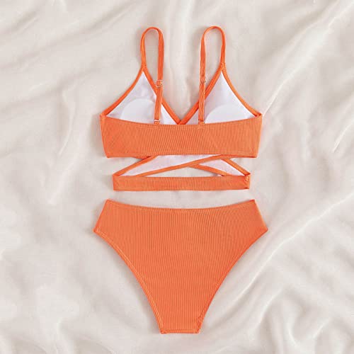Toddler Girl 2 Piece Swimsuit Sport Solid High Waist Bikini Set Swimwear Bathing Suit Kids Swim (Orange, 11-13 Years)2