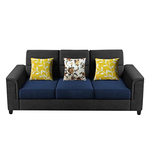 Image of Casaliving Nancy 3 Seater Sofa Set for Living Room | Colour - Black Blue