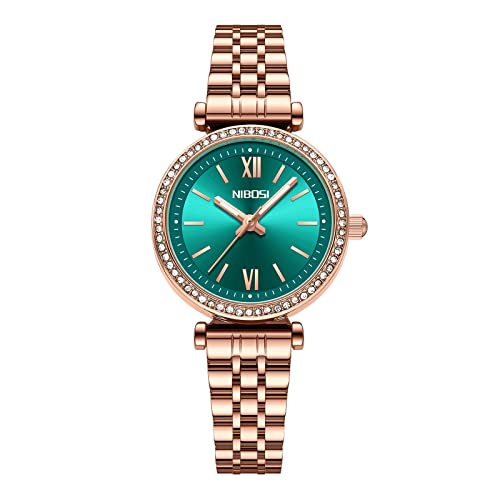 NIBOSI Womens Watch Analog Green Dial Wrist Watches for Women Fahion Rose Gold Diamond Dress Ladies Watches Girls Bracelet (Blue-S)