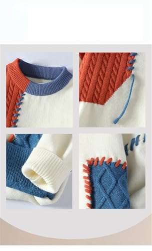Men's Warm Sweater Patchwork Pullover Korean Style Round Neck Knit Cardigan2