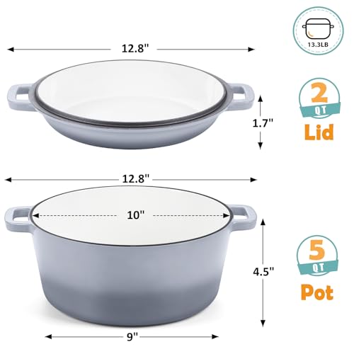 TeamFar 5 Quart Enameled Cast Iron Dutch Oven, 2-In - Additional View