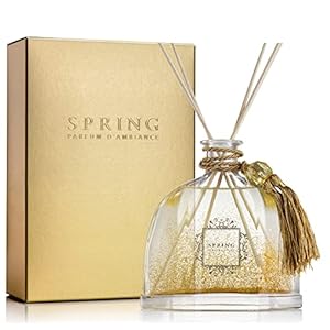 SPRING Diamond Decanter Reed Diffuser – Large 10.14 Oz | French-Made Fragrance | White Flower Scent with Lily, Jasmine & Tuberose | Gold Glitter Design