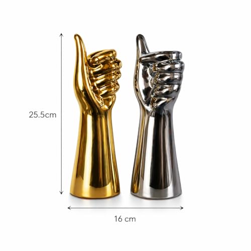 Image of Xtore Striking Contemporary Hand Gesture Sculpture for Home & Office Decor | Glossy Metallic Thumbs-Up Showpiece for Living Room, Desk, Shelf & Entryway Styling (Gold & Silver, 25.5 cm)
