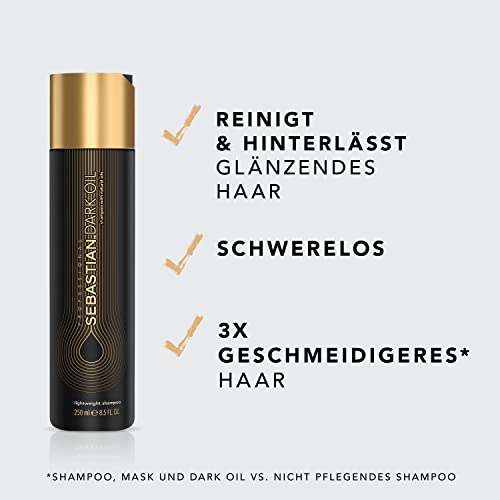 SEBASTIAN PROFESSIONAL DARK OIL – Shampoo mit Jojoba- und Arganöl (250 ml) – schwereloses Haarshampoo für geschmeidig glänzende Haare mit luxuriösem Duft – glättet und pflegt