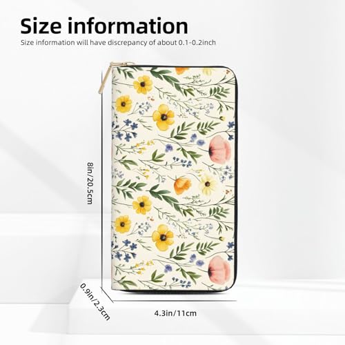 Leather Thin Slim Wallets for Women Men - Fashion Pink Yellow Flower Print Card Wallet Holder with Zipper2