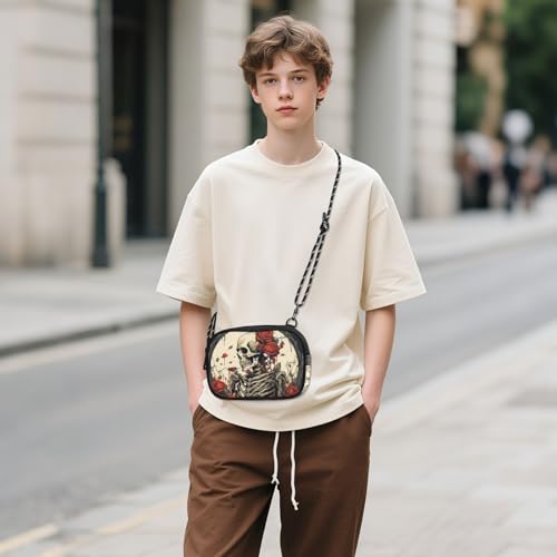 Skeleton Red Roses Black Crossbody Bag for Women Cell Phone Purses Women's Small Shoulder Handbags Wallet Purse with Strap3