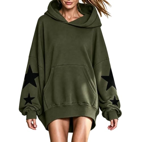 Kapuzenpullover Damen Mode Sternenmuster Lang Oversize Hoodie Streetwear