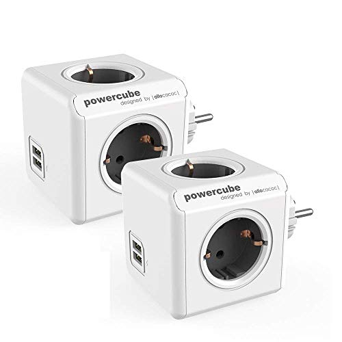 Preisvergleich Produktbild Doppelpack Steckerwürfel, enthält 2 x Steckerwürfel Original DuoUSB Grau