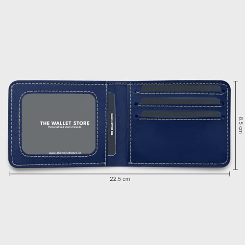 Image of The Wallet Store Personalized Leather Wallet | with Name and Charms | Best Gift for Husband, Boyfriend, Brother | for Anniversary, Birthday, Etc. (Blue)