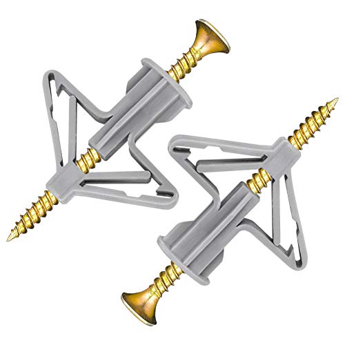 Drywall Anchor Kit, Wall Anchor Hooks, Drywall and Hollow-Wall Anchor Assortment Kit for Drywall, Anchors, Screws, Wall Anchor Hooks, and Hollow-Door Toggle Anchor,100PCS / 50 Set(Grey)