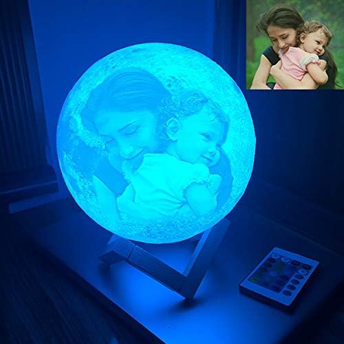 ASD Jewerly Personalized Photo Night Light Customized 3D Printing Moon Light USB Charging Moon Night Lamp Home Decorative Light Wedding Anniversary Memory Christmas Gift(White 4.7inch/12cm)