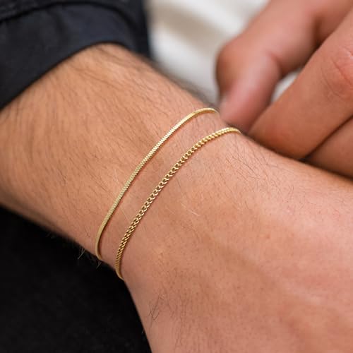 Image of Moodear Silver Bracelets for Men, Stackable Fashion Cuban Snake Chain Set