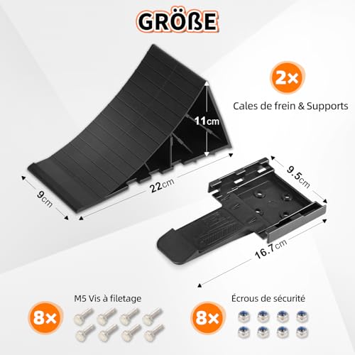OULEME Unterlegkeile [2er Set] mit Montagematerial | Radvorleger für Pkw Anhänger, Wohnmobil, Wohnwagen | Bis 1600 kg | Schwarz