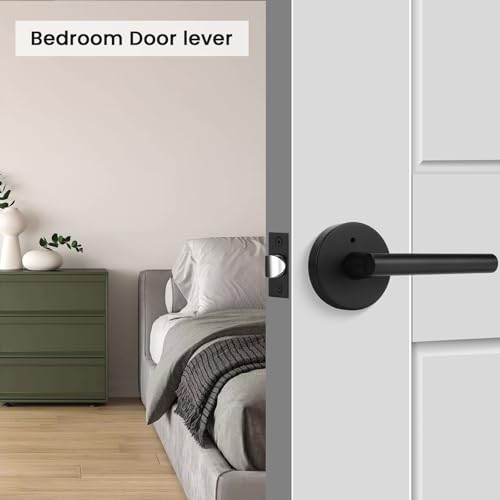 Image of Goldenwarm 3 Pack Black Door Handles Interior, Matte Black Door Lever Privacy Door Handles Keyless, Zinc-Alloy Heavy Duty Door Hardware for Bedroom Bathroom