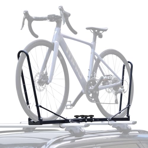 Terriplaze Roof Bike Rack Mount, Upright Rooftop Bike Rack with 2 Arms, Bike Roof Rack for Car SUV, 1-Bike Carrier for Removable Crossbars.